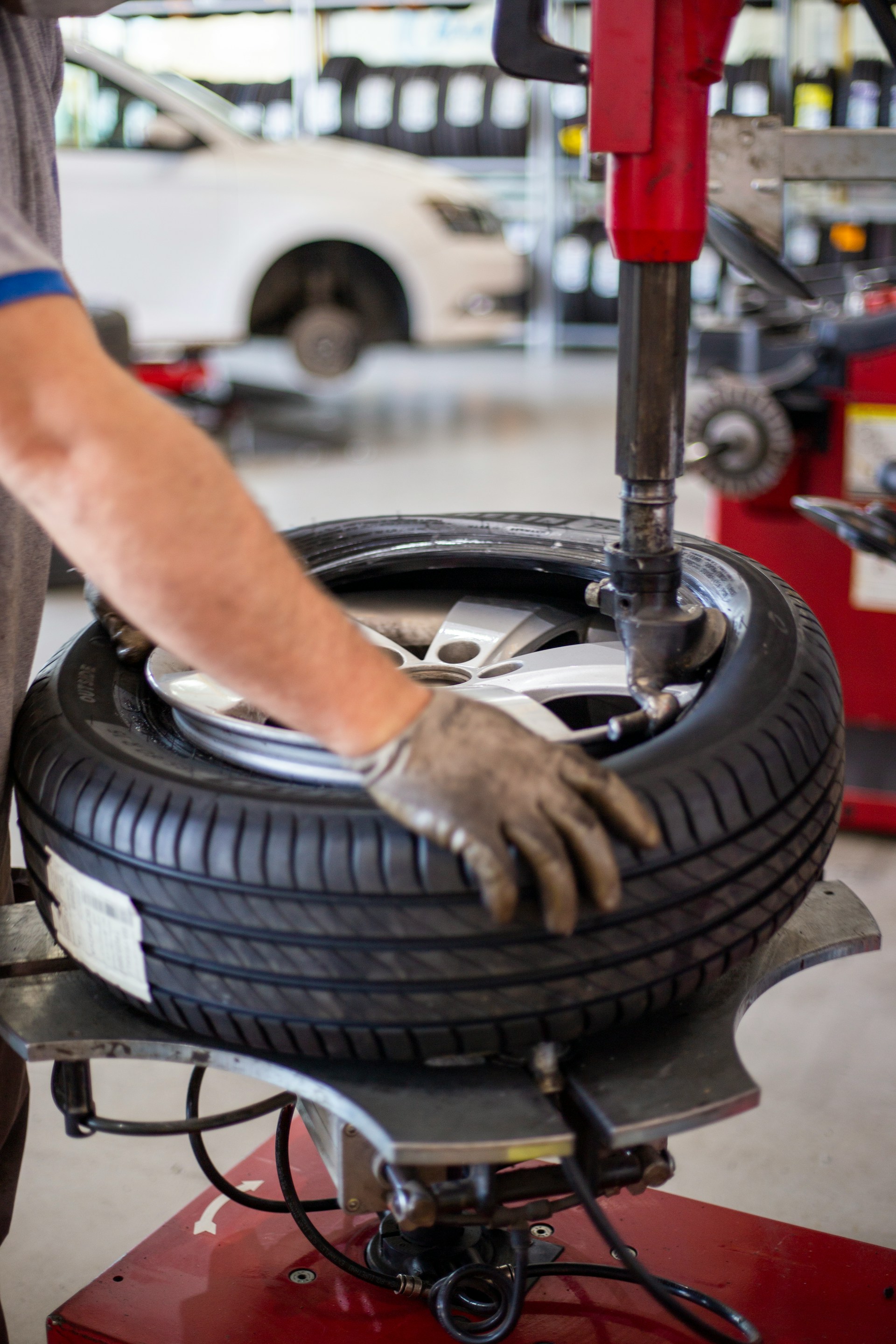 Mechanic working on tire
